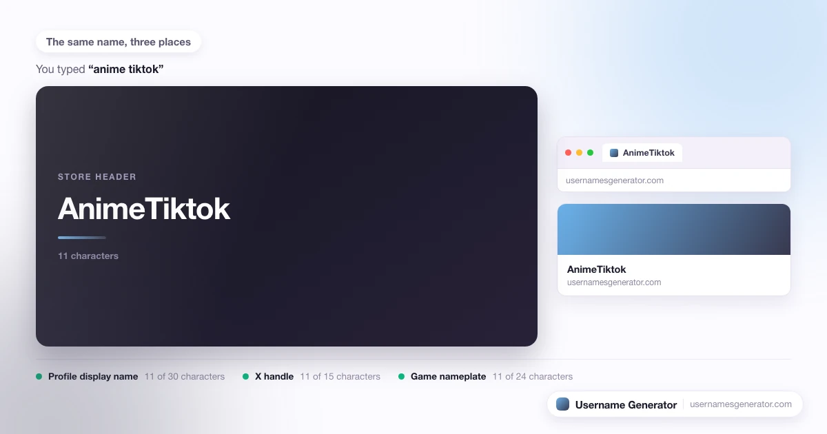 One username shown as a profile display name, a short handle and a game nameplate, with each limit marked.